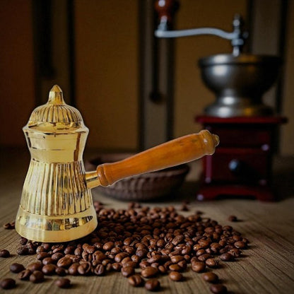 Brass art coffee warmer pot with lid