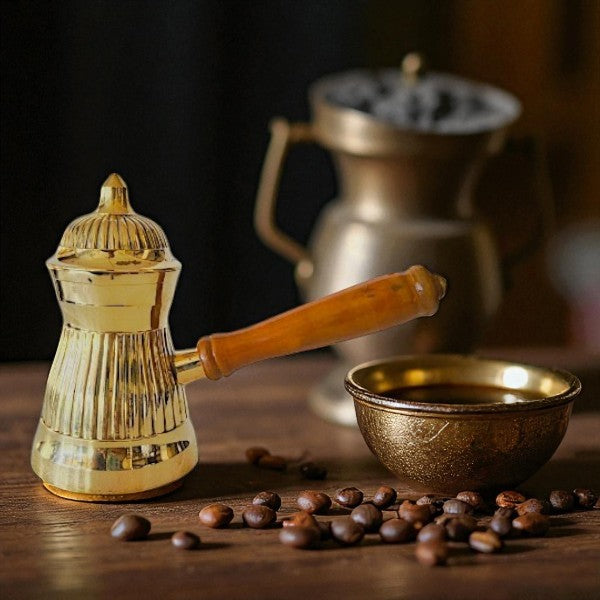 Brass art coffee warmer pot with lid