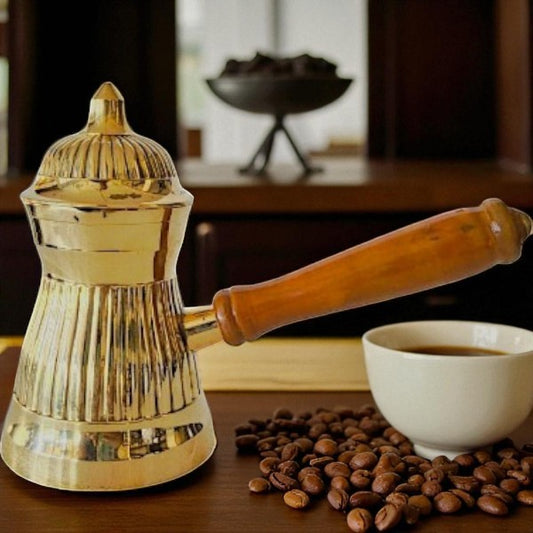 Brass art coffee warmer pot with lid