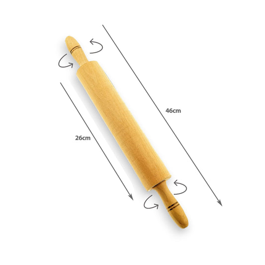 Natural wood mechanical handle rolling pin 46cm