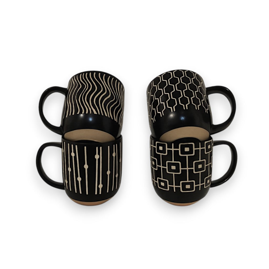 4pcs modern Black ceramic mugs gift set