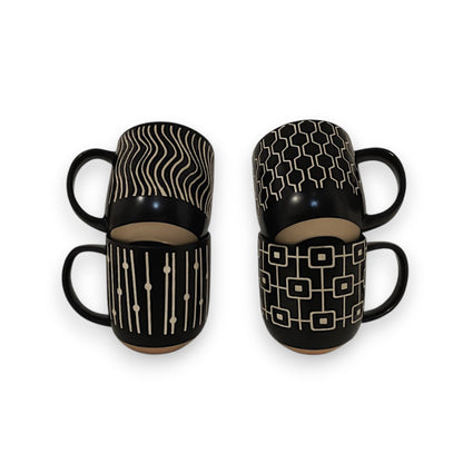 4pcs modern Black ceramic mugs gift set