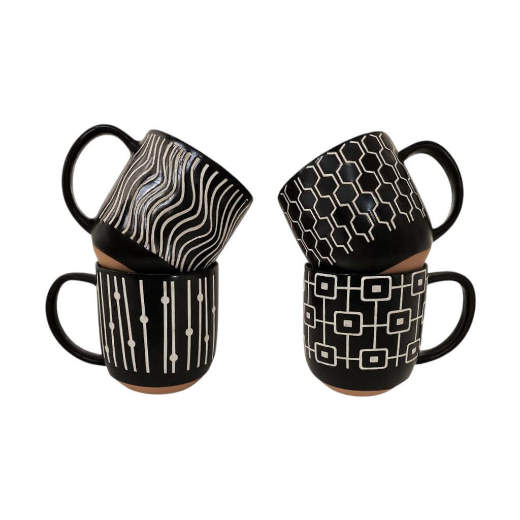 4pcs modern Black ceramic mugs gift set