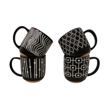 4pcs modern Black ceramic mugs gift set