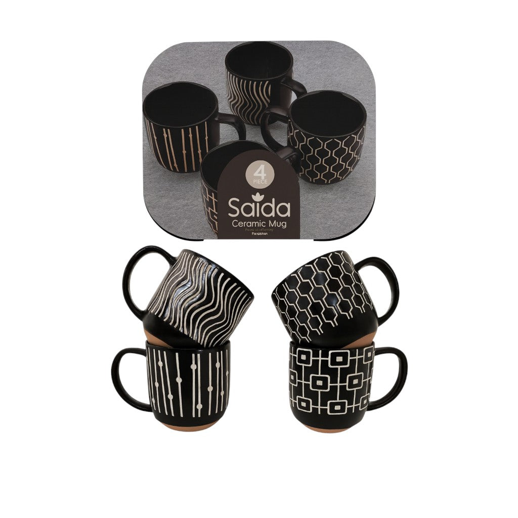 4pcs modern Black ceramic mugs gift set