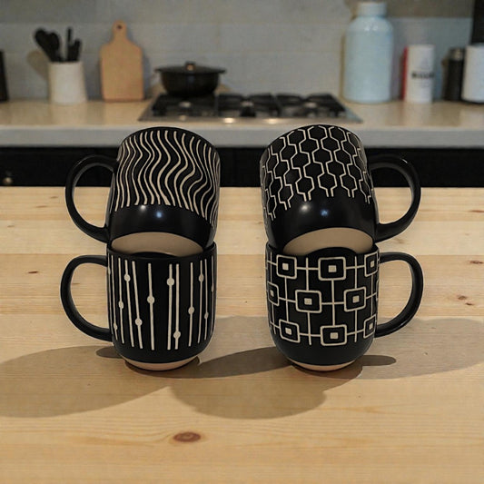 4pcs modern Black ceramic mugs gift set