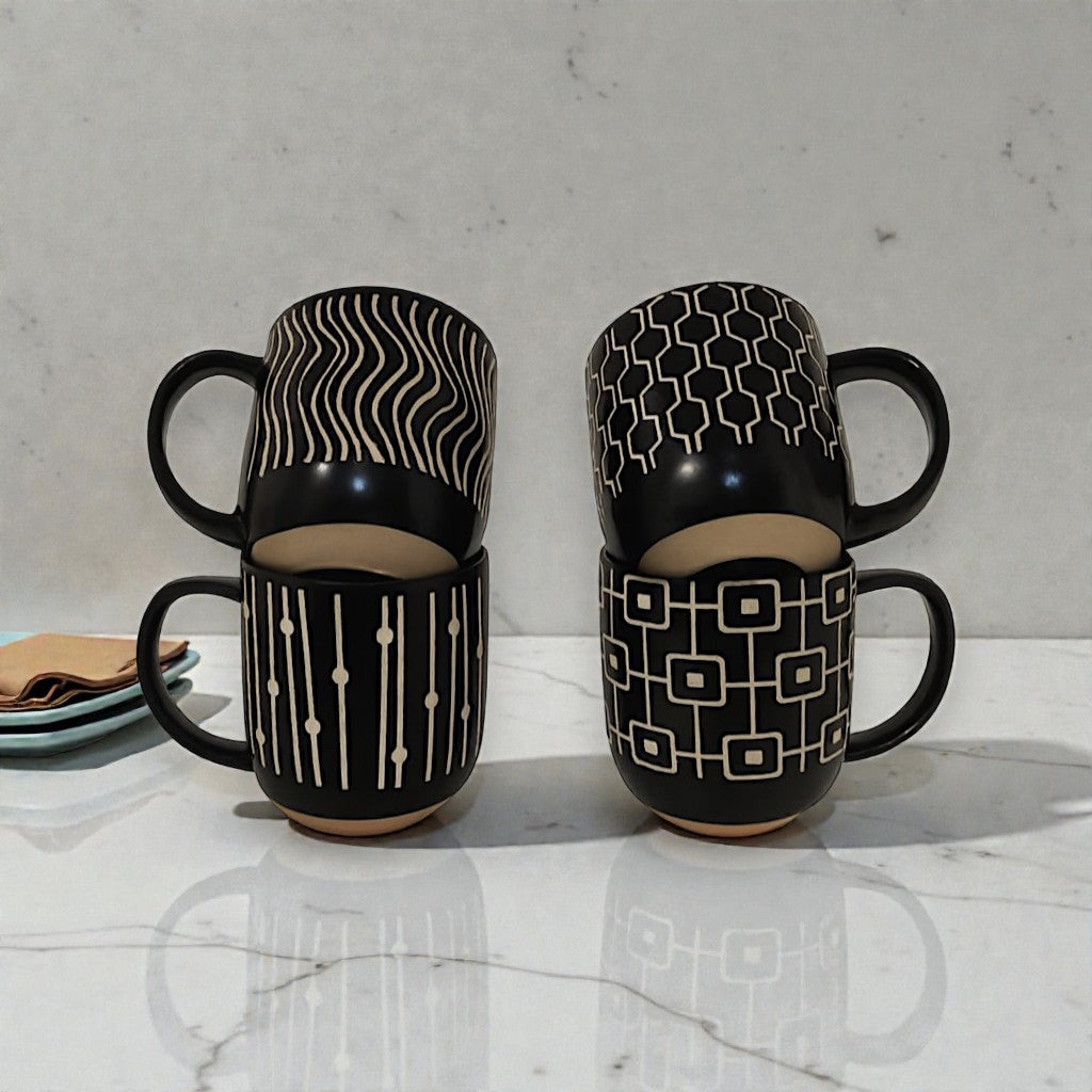 4pcs modern Black ceramic mugs gift set