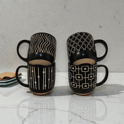 4pcs modern Black ceramic mugs gift set