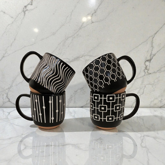 4pcs modern Black ceramic mugs gift set