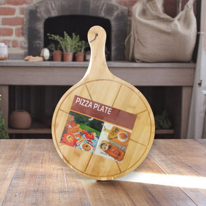 Pizza serving wooden cutting board with handle 29cm