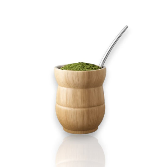 Yerba Mate cup Wooden color stainless steel double wall & straw