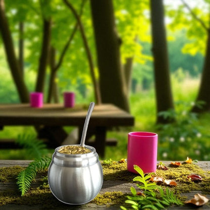 Yerba mate cup stainless steel belly double wall & straw