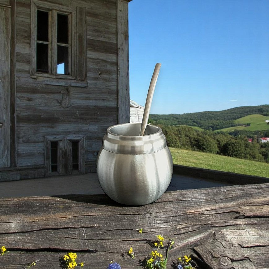 Yerba mate cup stainless steel belly double wall & straw