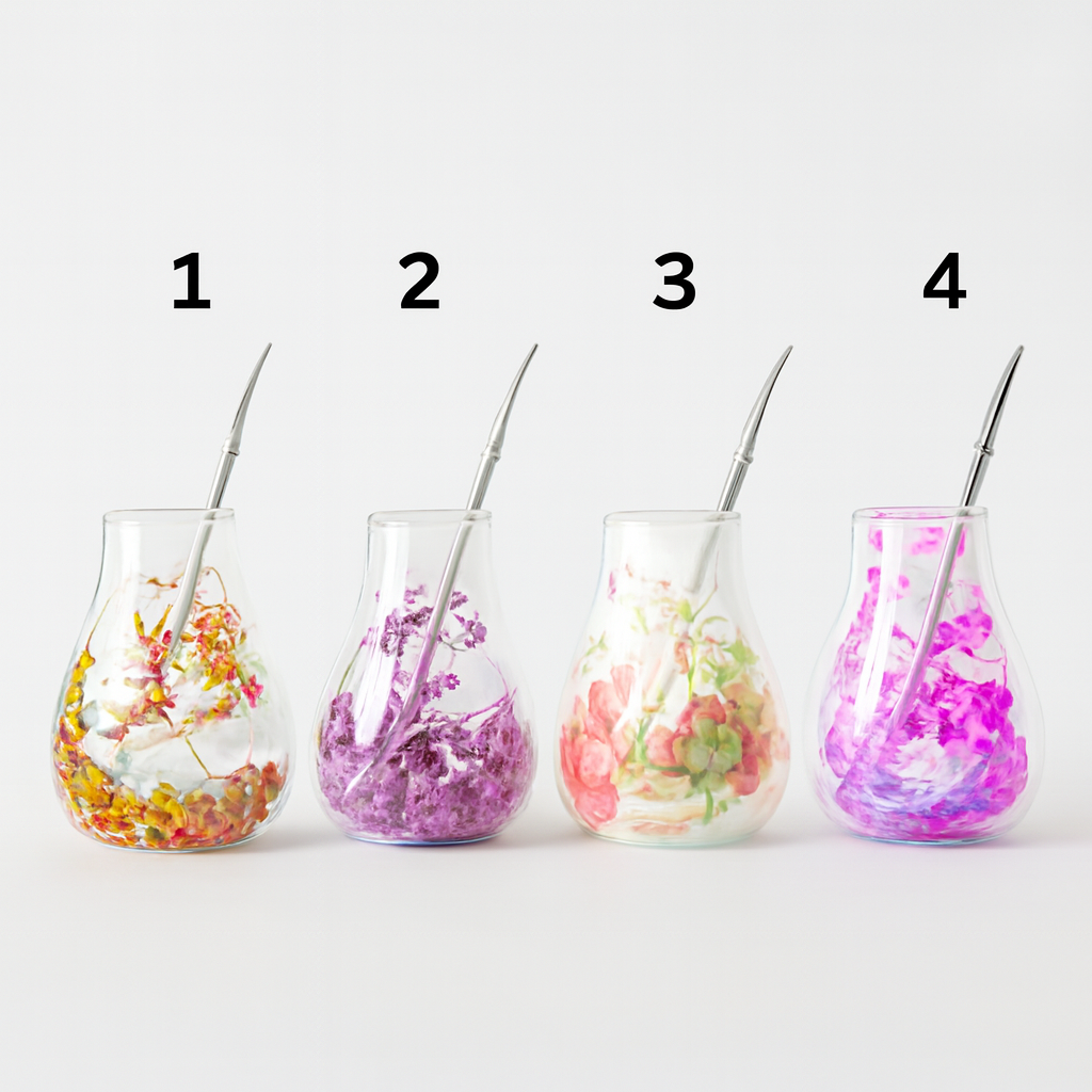 100ml dried flowers double wall yerba mate cup tear-drop shape+straw