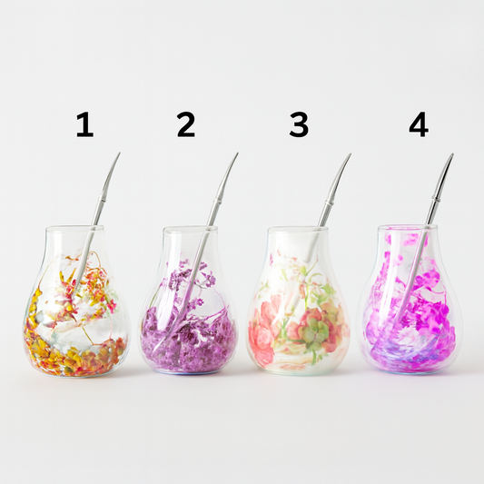 100ml dried flowers double wall yerba mate cup tear-drop shape+straw