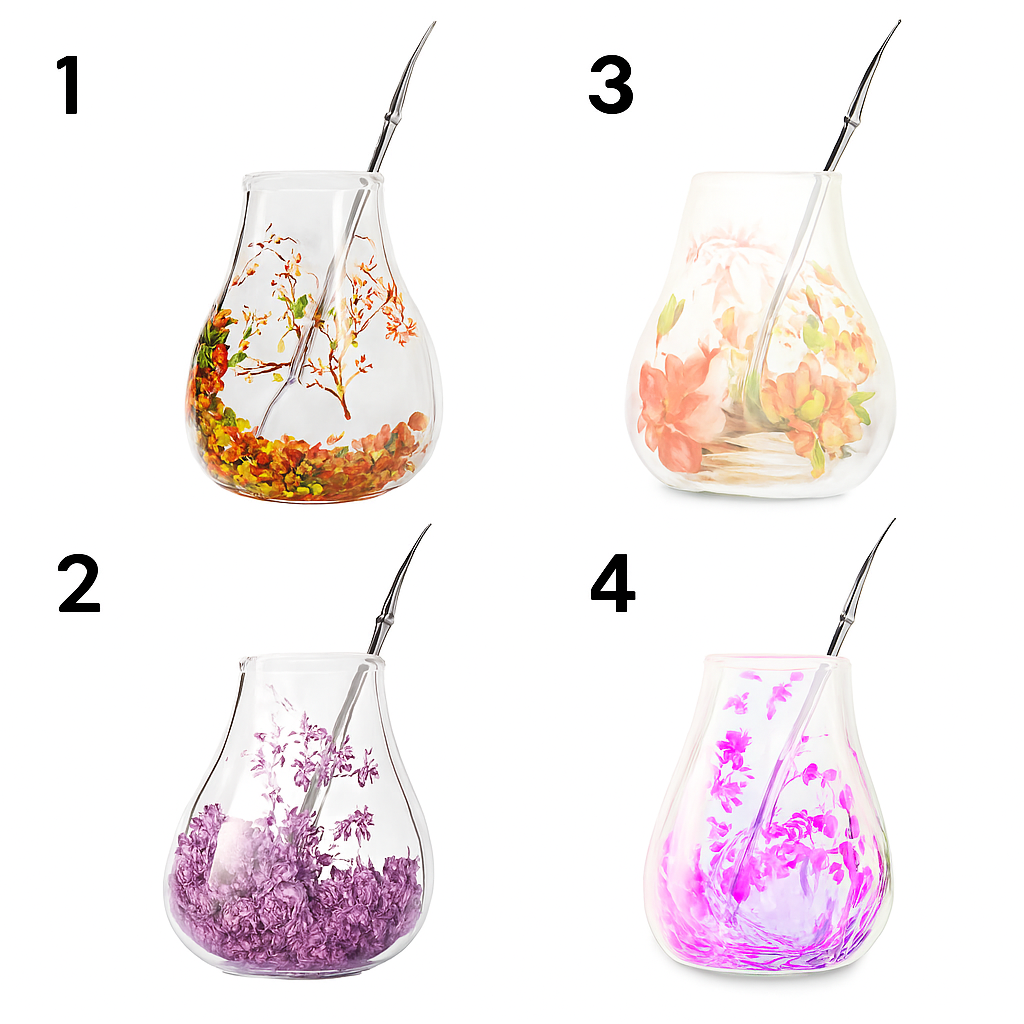 100ml dried flowers double wall yerba mate cup tear-drop shape+straw