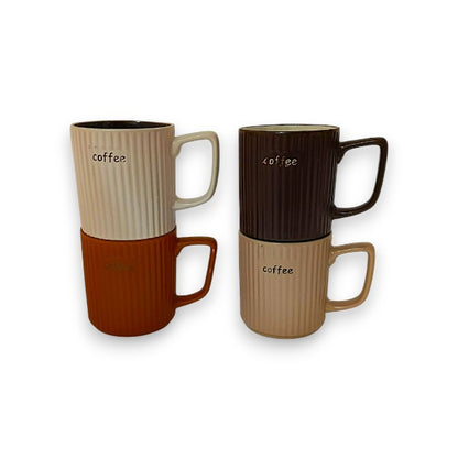 4pcs coffee & cream ribbed ceramic mugs gift set