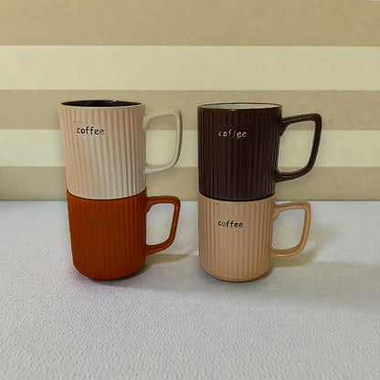 4pcs coffee & cream ribbed ceramic mugs gift set