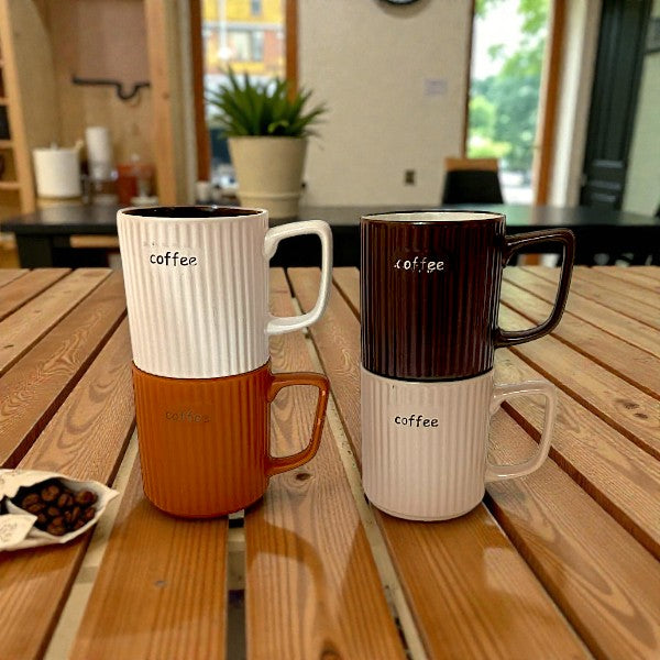 4pcs coffee & cream ribbed ceramic mugs gift set