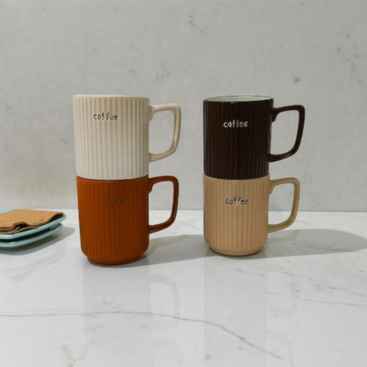 4pcs coffee & cream ribbed ceramic mugs gift set