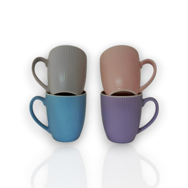 4pcs Light colored ribbed ceramic mugs gift set