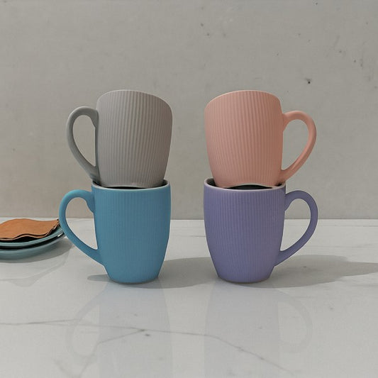 4pcs Light colored ribbed ceramic mugs gift set