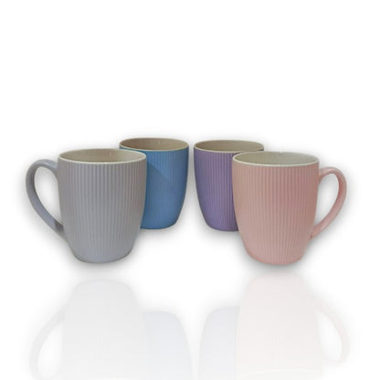 4pcs Light colored ribbed ceramic mugs gift set