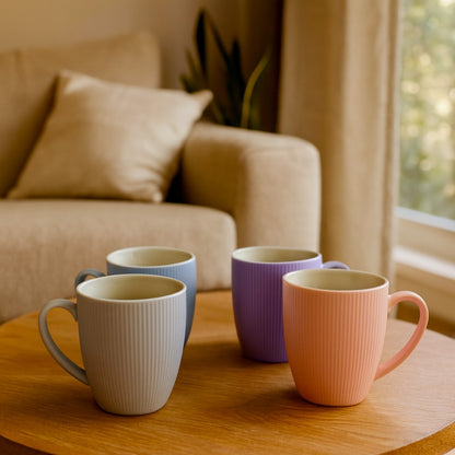 4pcs Light colored ribbed ceramic mugs gift set