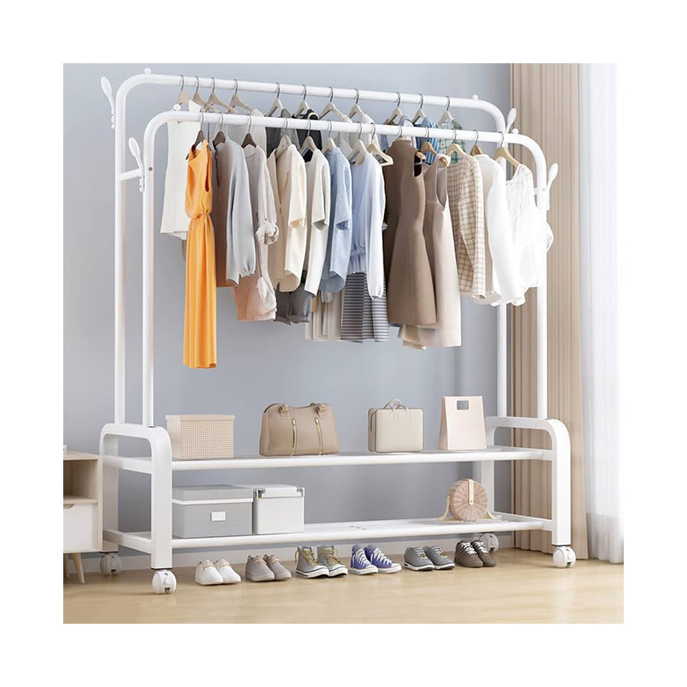 Double Pole double Layer clothes hanging rack with wheels - Cash on Delivery Lebanon