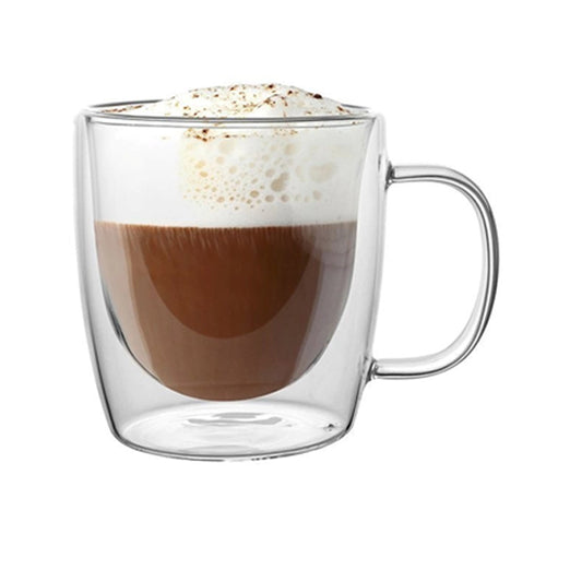 250 ml double wall glass cup with handle