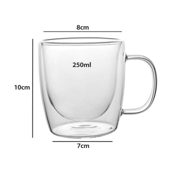 250 ml double wall glass cup with handle