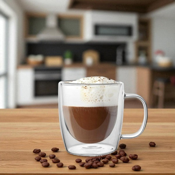 250 ml double wall glass cup with handle