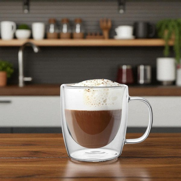 250 ml double wall glass cup with handle