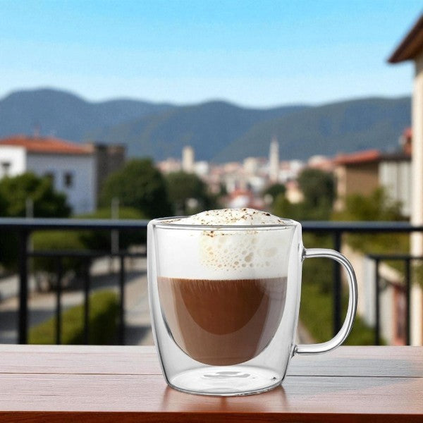 250 ml double wall glass cup with handle