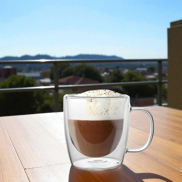250 ml double wall glass cup with handle