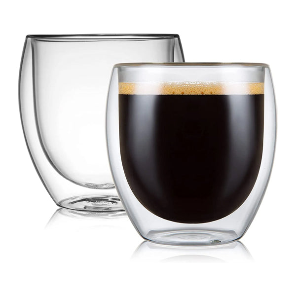 250 ml double wall glass cup without handle