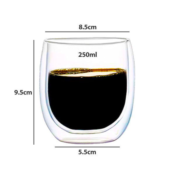 250 ml double wall glass cup without handle