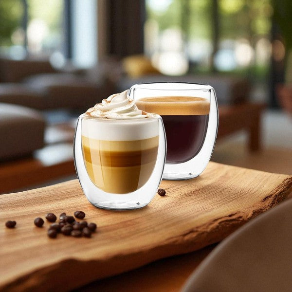 250 ml double wall glass cup without handle