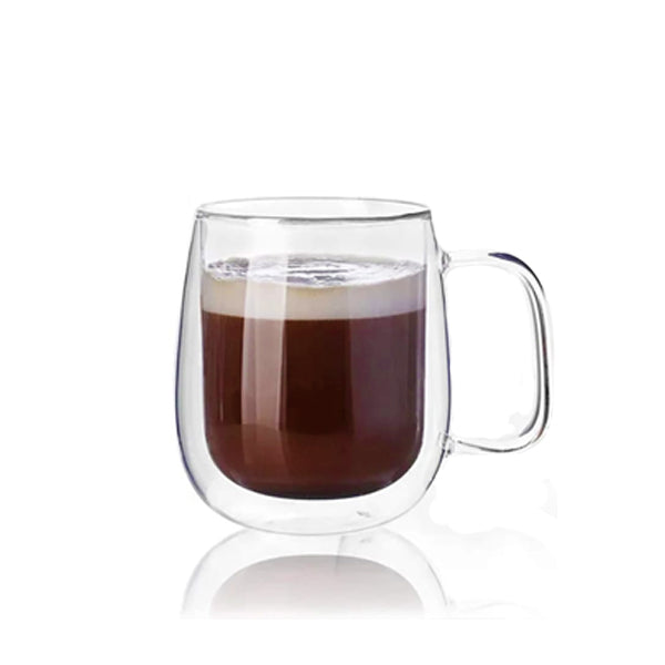 350 ml double wall glass cup with handle
