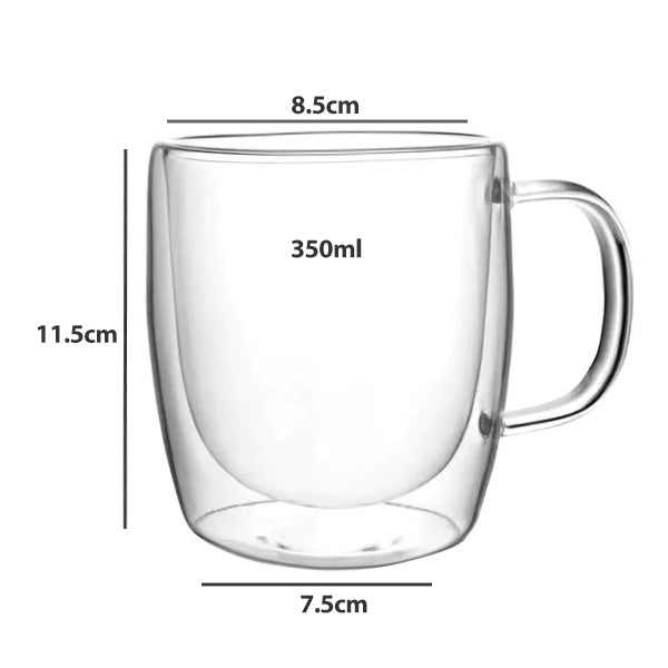 350 ml double wall glass cup with handle