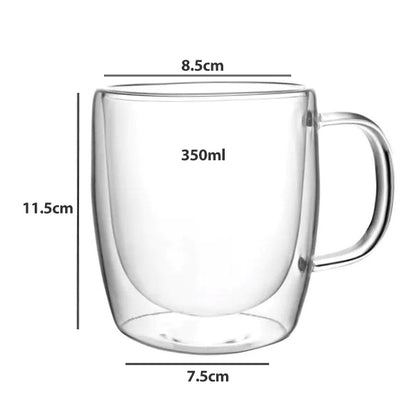 350 ml double wall glass cup with handle