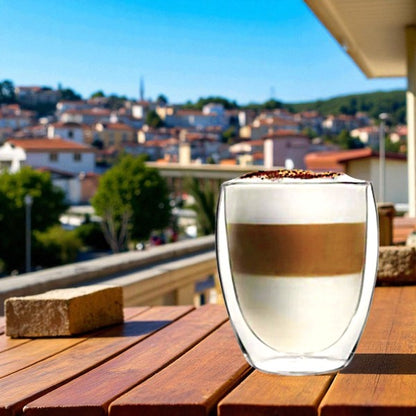 350 ml double wall glass cup without handle