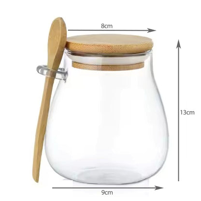glass jar with bamboo lid & spoon