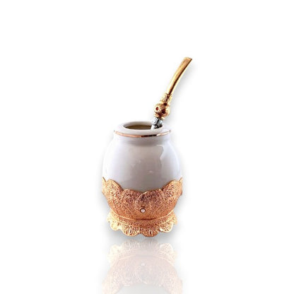Deluxe Ceramic Mate cup with metal base & Brazilian Straw