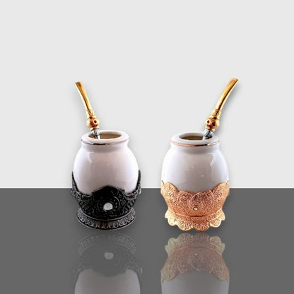 Deluxe Ceramic Mate cup with metal base & Brazilian Straw