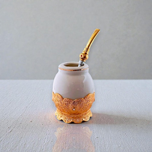 Deluxe Ceramic Mate cup with metal base & Brazilian Straw