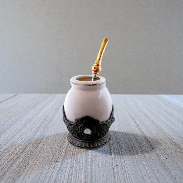 Deluxe Ceramic Mate cup with metal base & Brazilian Straw