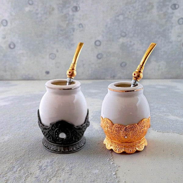 Deluxe Ceramic Mate cup with metal base & Brazilian Straw