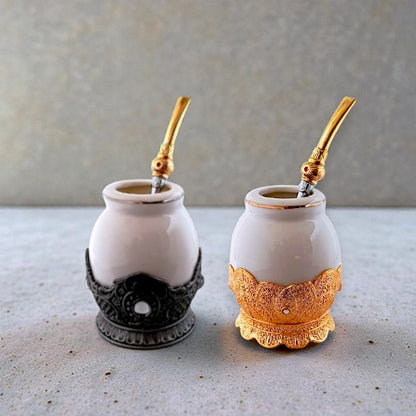 Deluxe Ceramic Mate cup with metal base & Brazilian Straw