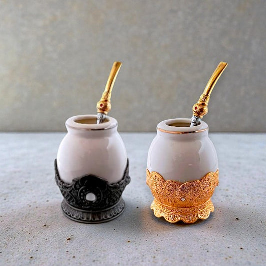 Deluxe Ceramic Mate cup with metal base & Brazilian Straw